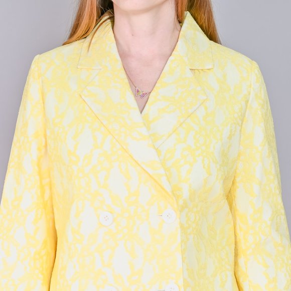 579. CALVIN LUO Yellow Lace Double-Breasted Coat NWT Designer Small - Picture 2 of 6